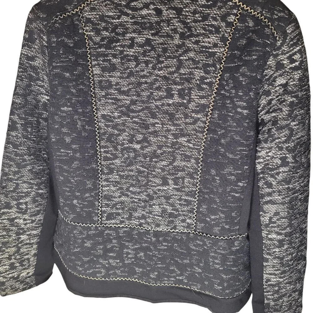 Chico's Black Tweek Jacket Zip Up Gold Hardware Lined Sz 2 - Picture 3 of 6